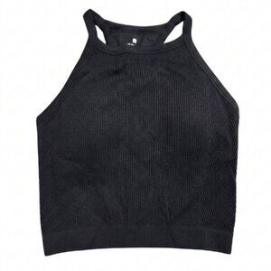 NIP | Running Girl Black Padded Crop Top | High Neck Racerback | Ribbed | Small